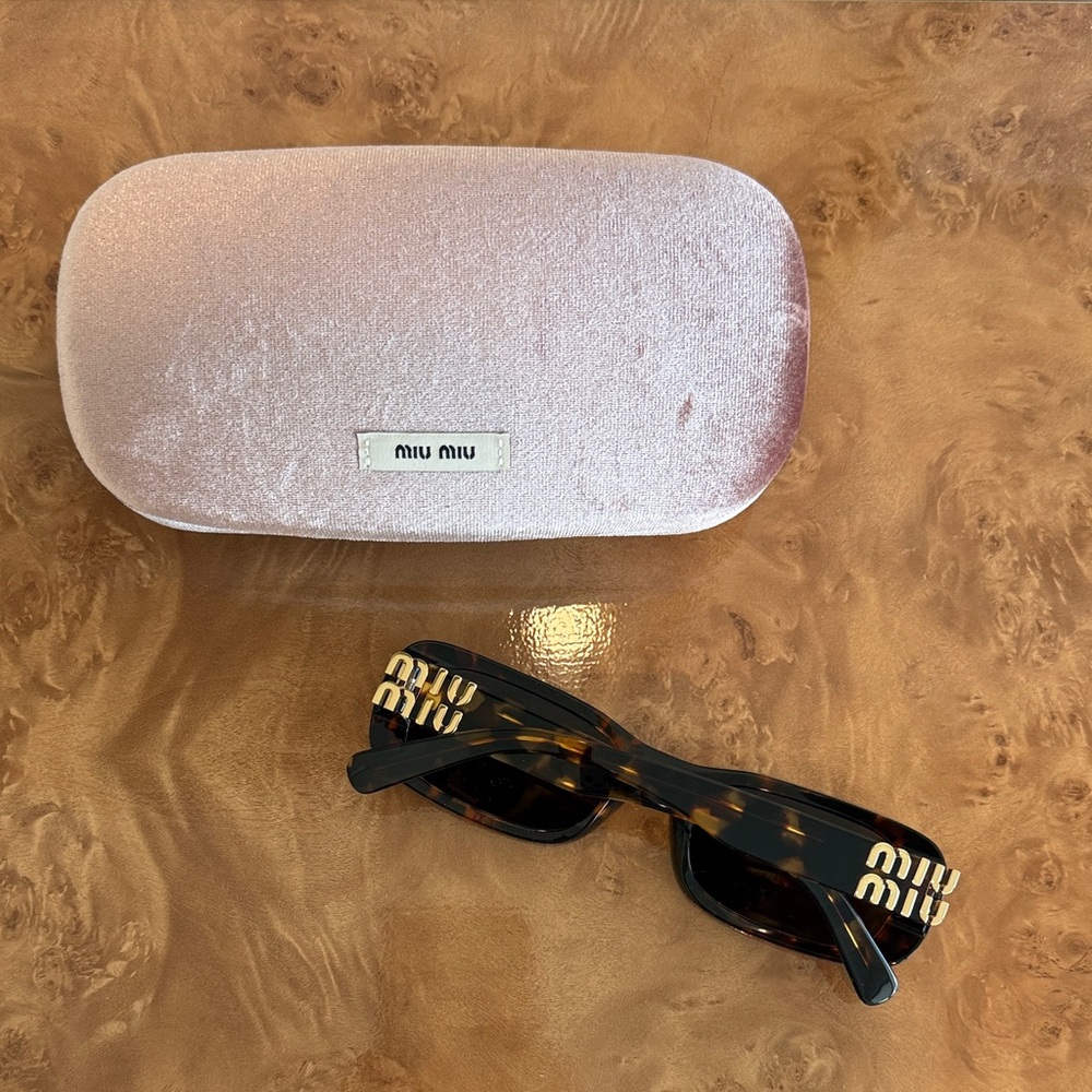 Miu Miu Tortoiseshell Sunglasses with Pink Velvet Case